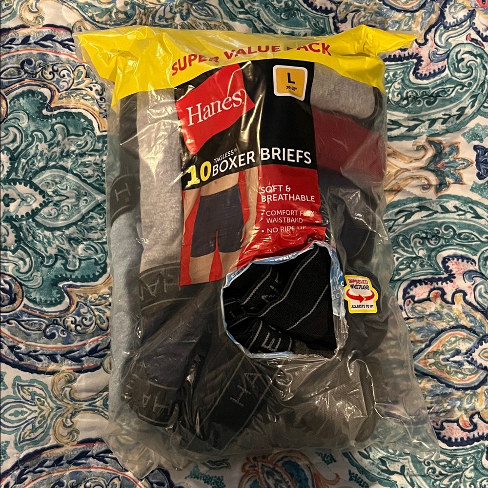 Hanes Men's Black and Gray Boxer Briefs - 10 Pack